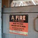 Fire warning sign inside an industrial facility