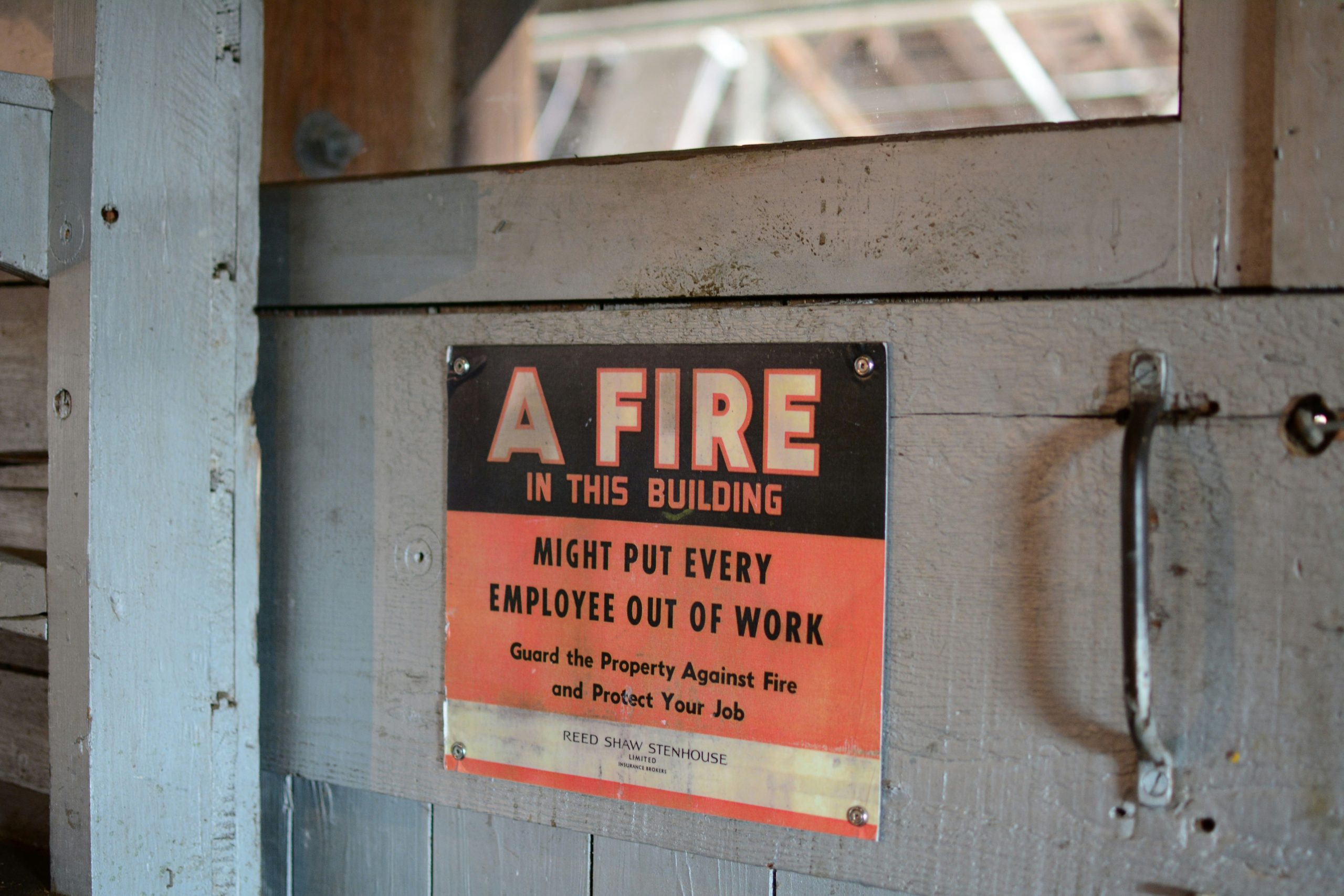 Fire warning sign inside an industrial facility