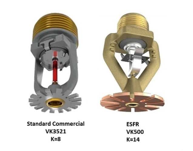 ESFR fire sprinkler vs standard fire sprinkler. (Source: Quick Response Fire Supply)